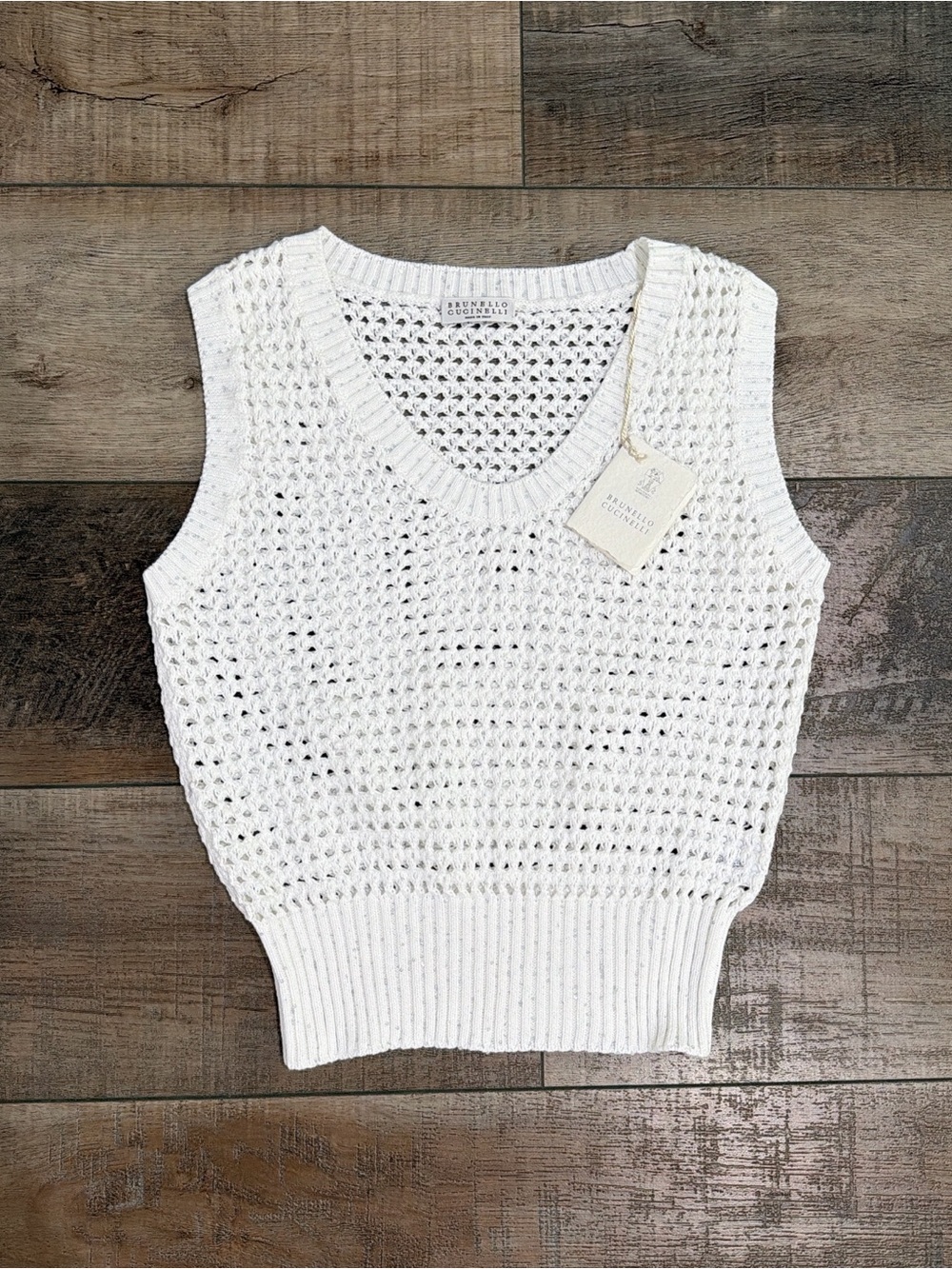 Brunello Cucinelli sequin embellished open knit vest top